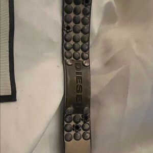 Diesel Black Studded Leather Wristband with Logo Plate
